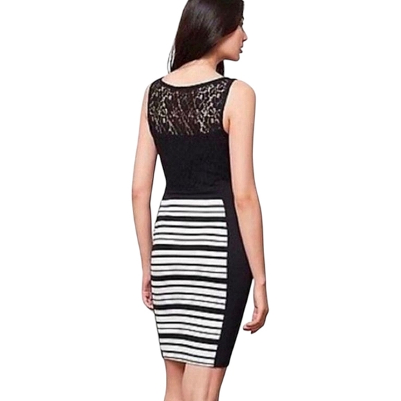 Weston Wear Anthropologie Black White Spliced Striped Lace Bodycon Midi Dress XS - Picture 11 of 12